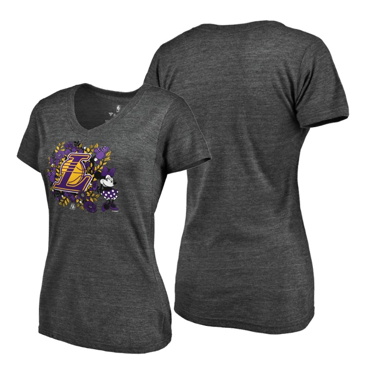 Women's Los Angeles Lakers NBA Minnie Bouquet Disney Charcoal Basketball T-Shirt TZT2483DL